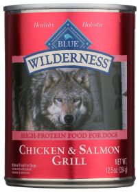 BLUE BUFFALO: Wilderness Adult Dog Food Salmon and Chicken Grill, 12.50 oz