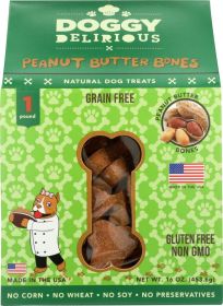 DOGGY DELIRIOUS: Natural Dog Treats Grain Free Peanut Butter Bones, 16 oz