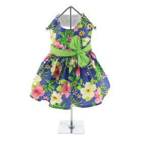 Blue Lagoon Hawaiian Hibiscus Dog Dress with Matching Leash (Size: X-Small)