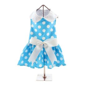 Blue Polka Dot Dog Dress with Matching Leash (Size: X-Small)