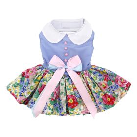 Blue and White Pastel Pearls Floral Dress with Matching Leash (Size: X-Small)