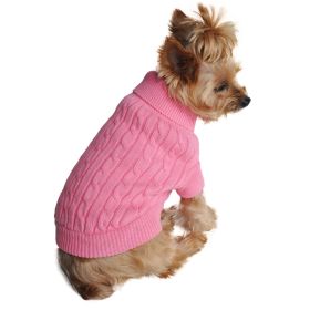 Combed Cotton Cable Knit Dog Sweater (Color: Candy Pink, Size: XX-Small)