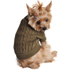 Combed Cotton Cable Knit Dog Sweater (Color: Herb Green, Size: XX-Small)