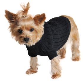 Combed Cotton Cable Knit Dog Sweater (Color: Jet Black, Size: XX-Small)