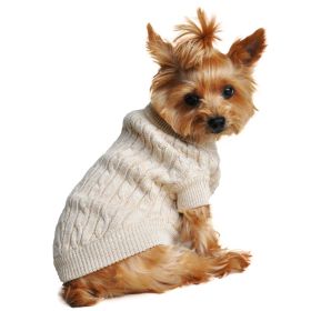 Combed Cotton Cable Knit Dog Sweater (Color: Oatmeal, Size: XX-Small)