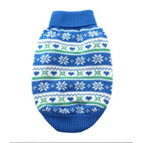 Combed Cotton Snowflake and Hearts Dog Sweater (Color: Blue, Size: XX-Small)