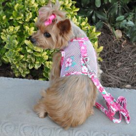 Cool Mesh Dog Harness with Leash (Color: Hawaiian Hibiscus Pink, Size: X-Small)