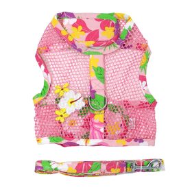 Cool Mesh Dog Harness with Leash (Color: Pink Hawaiian Floral, Size: X-Small)