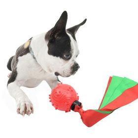 Funny Pets Dog Puppy Cat Ball Teeth Toy Chew Dog Molar Pet Sound Ball Ribbon Throwing Interactive Super Bite-resistant (Color: Red)