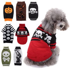 Pet Dog Halloween Costume Pumpkin Skull Death Pattern Pet Knit Sweater (Type: Bat castleXS)