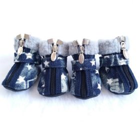 Pet Booties Set, 4 PCS Warm Winter Snow Stylish Shoes, Skid-Proof Anti Slip Sole Paw Protector with Zipper Star Design (Color: White, Size: XS)