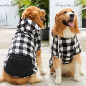 1pc Black Plaid Zip Pocket Pet Sweatshirt; Dog Clothes For Puppy And Cat; Pet Apparel (Color: Black, Size: L)