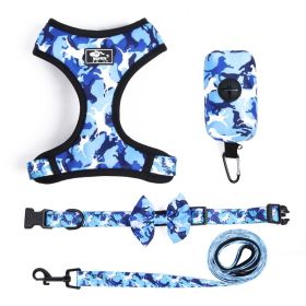 4Pcs Set Reflective No Pull Dog & Cat Harness Collar Leash With Dog Poop Bag For Small Medium Dog (Color: Blue, Size: XL)