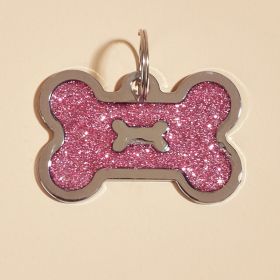 Metal Pet ID Tags With Pink Bone Shape For Dogs & Cats (Color: Shiny silver, Size: 1 peice)