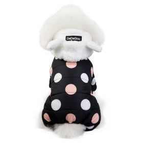 Warm big polka dot four-leg cotton coat (Color: Black, Size: S)