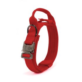 Tactical Dog Collar Military Dog Collar Adjustable Nylon Dog Collar Heavy Duty Metal Buckle with Handle for Dog Training (Color: Red, Size: XL)