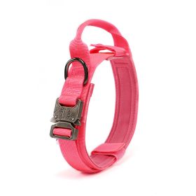 Tactical Dog Collar Military Dog Collar Adjustable Nylon Dog Collar Heavy Duty Metal Buckle with Handle for Dog Training (Color: Pink, Size: XL)