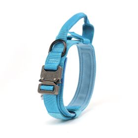 Tactical Dog Collar Military Dog Collar Adjustable Nylon Dog Collar Heavy Duty Metal Buckle with Handle for Dog Training (Color: Blue, Size: XL)