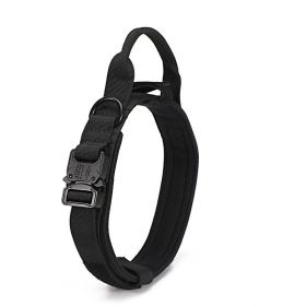 Tactical Dog Collar Military Dog Collar Adjustable Nylon Dog Collar Heavy Duty Metal Buckle with Handle for Dog Training (Color: Black, Size: XL)