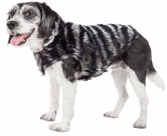 Pet Life Luxe 'Chauffurry' Beautiful Designer Zebra Patterned Mink Fur Dog Coat Jacket (Size: Medium)