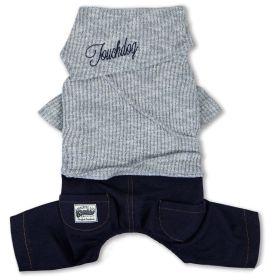 Touchdog Vogue Neck-Wrap Sweater and Denim Pant Outfit (Color: Grey, Size: X-Small)