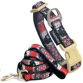 Touchdog 'Owl-Eyed' Tough Stitched Embroidered Collar and Leash (Color: Red / Black, Size: Small)