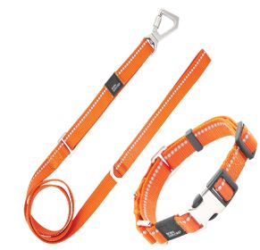 Pet Life 'Advent' Outdoor Series 3M Reflective 2-in-1 Durable Martingale Training Dog Leash and Collar (Color: Orange, Size: Medium)