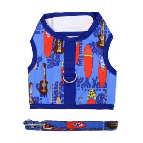 Fabric Dog Harness with Leash (Color: Ukuleles and Surfboards, Size: X-Small)