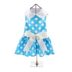 Blue Polka Dot Dog Dress with Matching Leash (Size: X-Large)