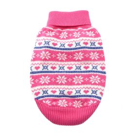 Combed Cotton Snowflake and Hearts Dog Sweater (Color: Pink, Size: Large)