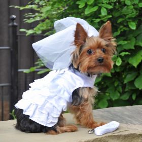 Dog Harness Wedding Dress with Veil and Matching Leash (Size: X-Large)