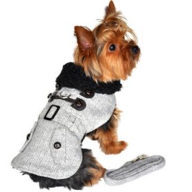 Grey Herringbone Designer Harness Coat and Matching Leash (Size: X-Large)