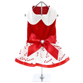 Holiday Dog Harness Dress (Color: Candy Canes, Size: X-Large)