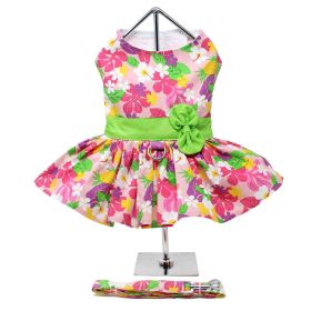 Pink Hawaiian Floral Dog Harness Dress with Matching Leash (Size: X-Large)