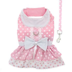 Polka Dot and Lace Dog Dress Set with Leash (Color: Pink, Size: X-Large)