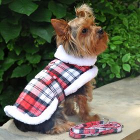 Sherpa-Lined Dog Harness Coat (Color: Red & White Plaid, Size: 2X-Large)