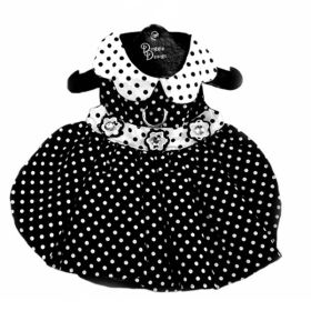 Polka Dot Dog Dress (Color: Black and White, Size: X-Large)