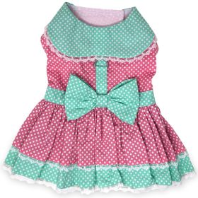 Polka Dot and Lace Dog Dress Set with Leash (Color: Pink and Teal, Size: X-Large)