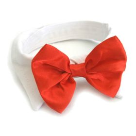 White Collar with Red Satin Bow Tie (Size: 2X-Large)