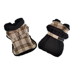 Sherpa-Lined Dog Harness Coat (Color: Brown & White Plaid, Size: XX-Large)