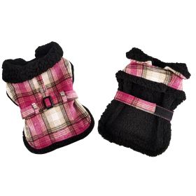 Sherpa-Lined Dog Harness Coat (Color: Hot Pink & Tan Plaid, Size: 2X-Large)