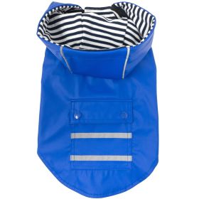 Slicker Raincoat with Striped Lining (Color: Cobalt Blue, Size: X-Large)