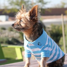 Striped Dog Polo (Color: Blue Niagara and White, Size: 3X-Large)