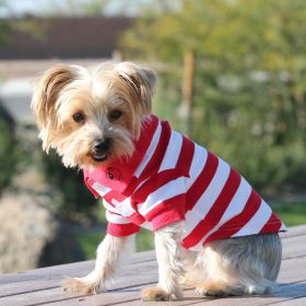 Striped Dog Polo (Color: Flame Scarlet Red and White, Size: 3X-Large)