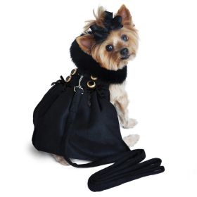 Wool Fur-Trimmed Dog Harness Coat (Color: Black, Size: X-Large)