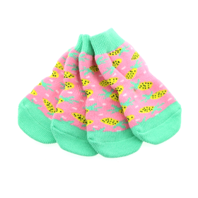 Non-Skid Dog Socks (Color: Pink Pineapple, Size: Large)