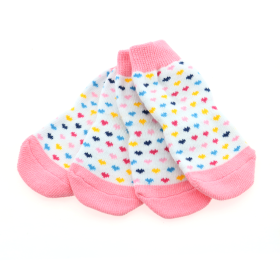 Non-Skid Dog Socks (Color: Pink and White Hearts, Size: Large)