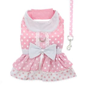 Polka Dot and Lace Dog Dress Set with Leash (Color: Pink, Size: Large)