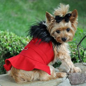 Wool Fur-Trimmed Dog Harness Coat (Color: Red, Size: Large)