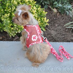 Cool Mesh Dog Harness with Leash (Color: Hawaiian Hibiscus Red, Size: Medium)